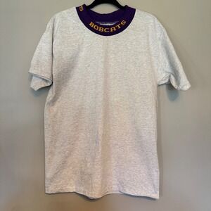 Vintage Bobcats Sweatshirt Mock Neck Athletic Short Sleeve Cotton Gray L